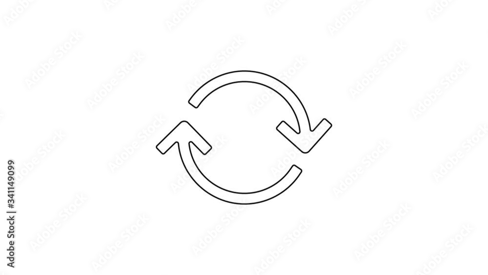 Poster black line refresh icon isolated on white background. reload symbol. rotation arrows in a circle sig