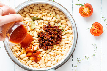 Homemade baked beans in tomato sauce