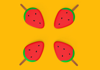 3d rendering of water melone ice cream on yellow background