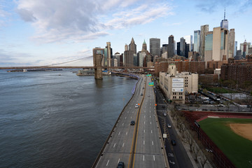 New York City skyline. Brooklyn bridge view. 