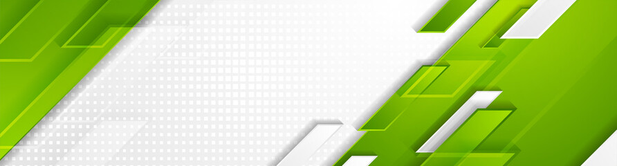 Bright green and grey geometric hi-tech shapes corporate banner design. Vector futuristic background © saicle