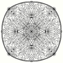 mandala with abstract floral ornaments drawn on a white background for coloring, vector