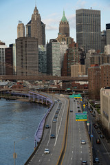 New York City skyline. Brooklyn bridge view. 