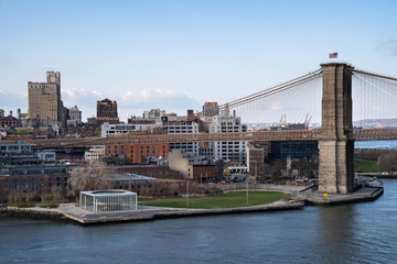 Fototapeta premium New York City skyline. Brooklyn bridge view. 