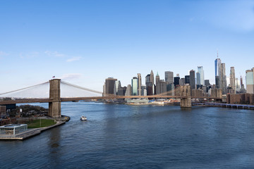 New York City skyline. Brooklyn bridge view. 