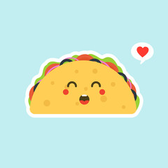 Taco Mascot Cartoon Vector Icon Illustration. Cute Taco Character Emoji. Food Icon Concept color Isolated. Flat Cartoon Style Suitable for Web Landing Page, Banner, Flyer, Sticker, Card