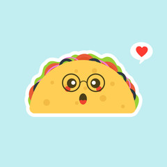 Taco Mascot Cartoon Vector Icon Illustration. Cute Taco Character. Food Icon Concept color Isolated. Flat Cartoon Style Suitable for Web Landing Page, Banner, Flyer, Sticker, Card