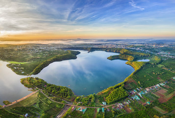 Aerial view of  To Nung lake or T’nung lake near  Pleiku city, Gia Lai province, Vietnam. To Nung...