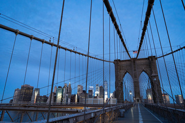 Brooklyn bridge sunrise close up look. blue hour. 