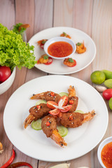 Shrimp wrapped pork cutlets arranged beautifully.