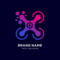 Drone X Letter with Dots Logo Template