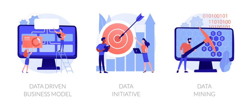 Machine learning and database systems. Computer science, code analysis. Data driven business model, data initiative, data mining metaphors. Vector isolated concept metaphor illustrations