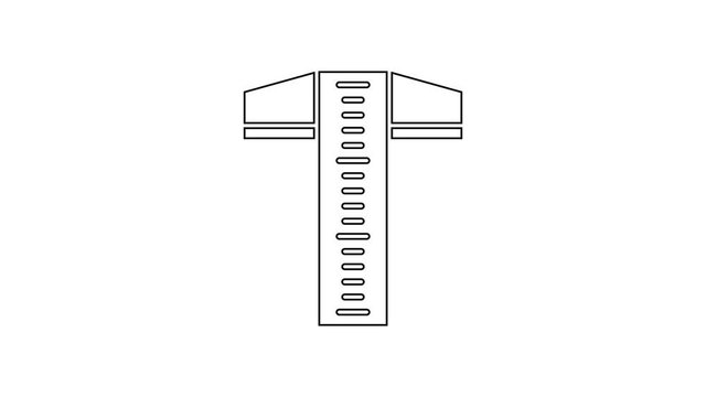 Black line T-square line for professional drafting icon isolated on white background. 4K Video motion graphic animation