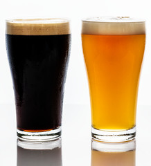 Pints of draught beer macro photography