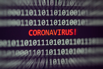 Coronavirus message on display screen technology binary code data alert error computer problem COVID-19 coronavirus Spread influenza medical crisis pandemic public health risk prevention methods