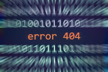 Error 404 message on display screen technology binary code number data alert computer network...