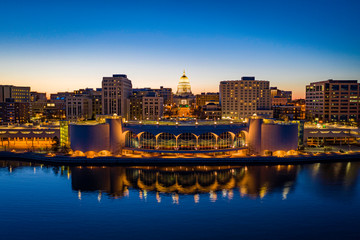 Madison isthmus and capital at dusk