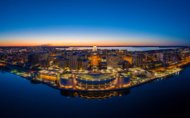 Madison isthmus and capital at dusk