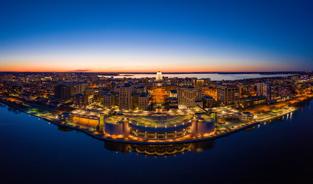Madison isthmus and capital at dusk