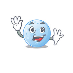 A charismatic blue moon mascot design style smiling and waving hand