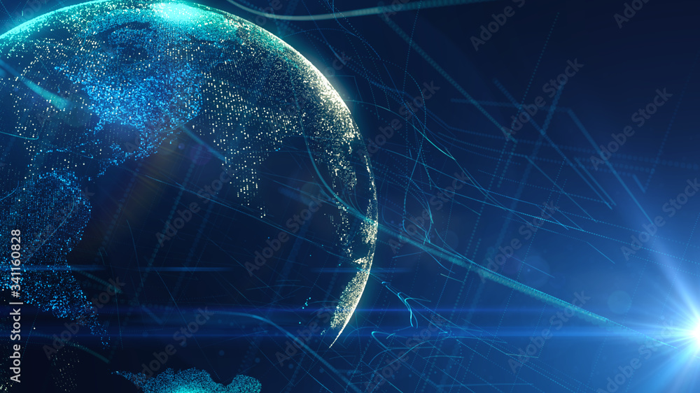 Poster digital globe cyber network with lens flare effect.abstract world map business background.modern dig