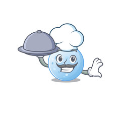Blue moon chef cartoon character serving food on tray