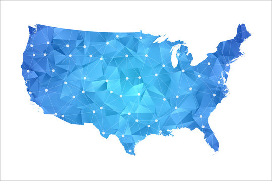 United States of America Map - Abstract geometric rumpled triangular low poly style gradient graphic on white background , line dots polygonal design for your . Vector illustration eps 10