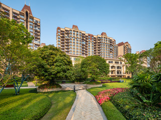 Fototapeta premium Chinese modern high-rise residential and garden landscape 