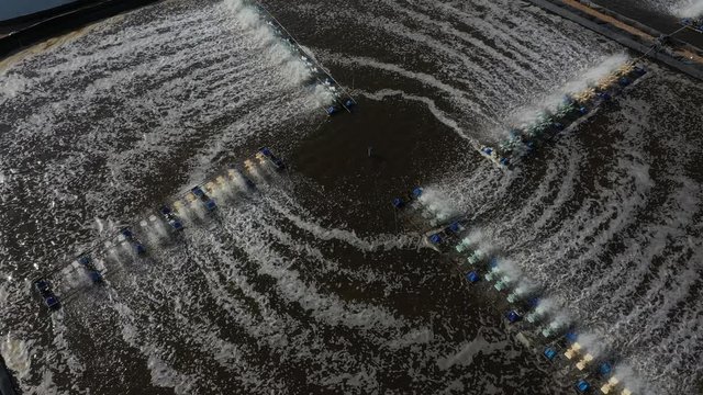 shrimp farm, prawn farming with with aerator pump oxygenation water near ocean. aerial view fish farm with ponds growing fish and shrimp and other seafood, Minh Dinh, Ninh Thuan, Vietnam
