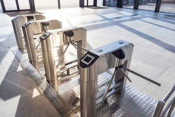 Electronic turnstile. Access system to the building. Pass through the passes. Security systems for...