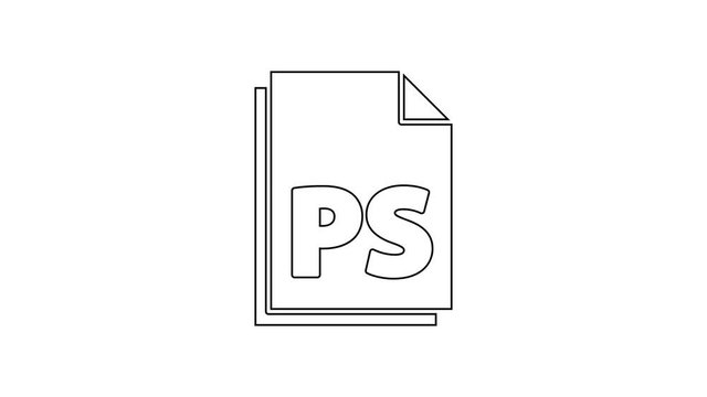 Black line PS File document icon isolated on white background. 4K Video motion graphic animation