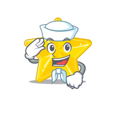 Naklejka premium Sailor cartoon character of shiny star with white hat