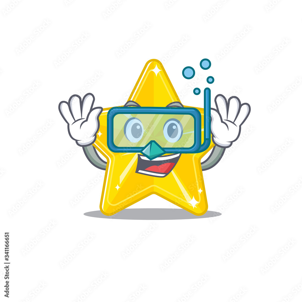 Wall mural shiny star mascot design concept wearing diving glasses