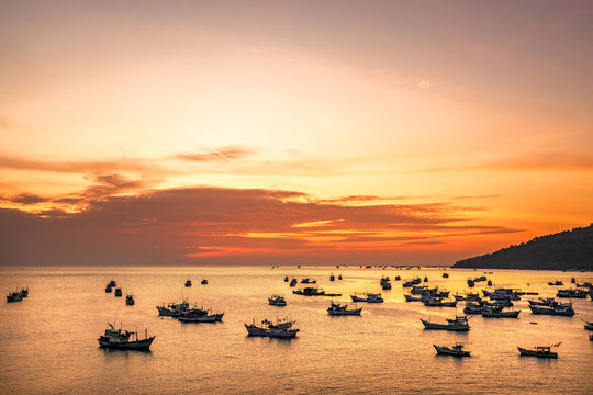 Royalty high quality free stock image of boats at " Nha " beach on Son island, Kien Giang, Vietnam. Near Phu Quoc island