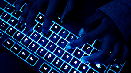 Keyboard lit up in the dark