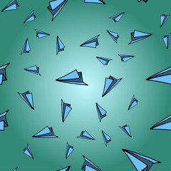 Seamless pattern with colorful linear paper airplanes.
