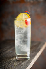 Tom collins cocktail. Selective focus. Shallow depth of field.