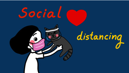 social distancing girl and cat