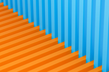 Blue-orange corner made of geometric simple lines. Bright creative symmetric pattern, texture. repeatable minimalistic background.3D rendering.