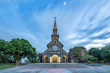 Nha tho go " or Wooden church Kon Tum, Vietnam.