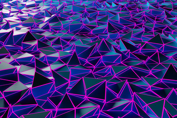 3D rendering. purple pattern of triangles of different shapes. Minimalistic pattern of simple shapes, similar to the tops of mountains. Bright creative symmetric texture