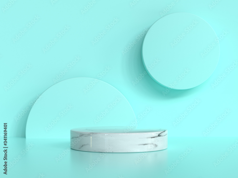 Poster green wall scene circle shape white marble set abstract background 3d rendering