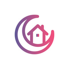 Ramadan Stay at Home. Crescent and House Icon. Symbol of social media campaign.