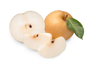 Snow pear or Feng Shui pear on white background, Korean pear on white background, 
