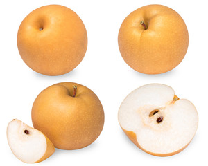 Snow pear or Feng Shui pear on white background, Collection Korean pear on white background, (With clipping path)