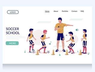 Soccer school vector website landing page design template