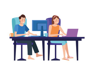 couple in desktop working characters