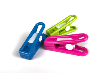 Colorful of plastic clothespin isolated on white background