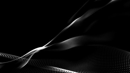 Dot white black wave technology texture background. Abstract big data digital concept. 3d rendering.