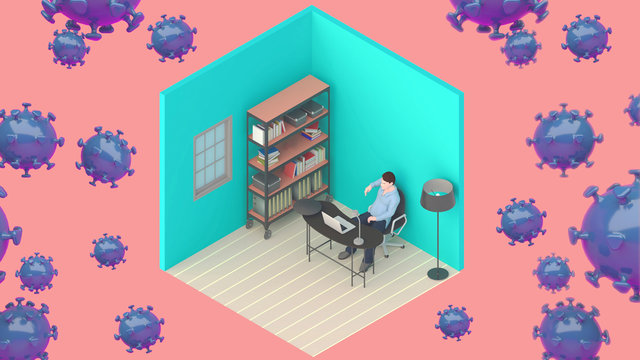 Home Office Workplace Mess Concept With Laptop Mockup And Other Objects  . 3D Rendering.Work From Home Concept. Set Of Isometric Interior Working Rooms Of The House.